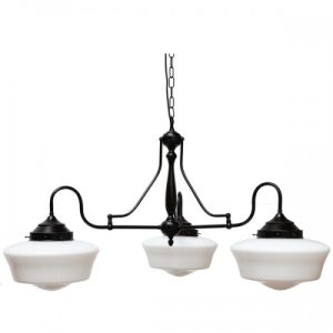 Ballinagh 3 Arm Schoolhouse Fitting "Manufactured in Ireland, this quality 1920s inspired schoolhouse chandelier comes complete with schoolhouse shades and is suitable for a number of traditional settings."