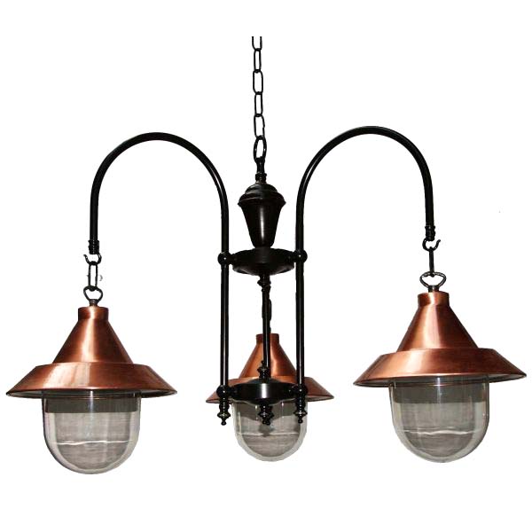 "This Copper and black 3 arm fitting is manufactured in Ireland, comes complete with acrylic diffusers creating a warm glow when lit."
