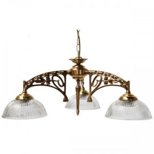 Broomfield 3 Arm Brass Chandelier "Manufactured in Ireland, this quality traditional fitting with prismatic holophane shades is suitable for any traditional setting."