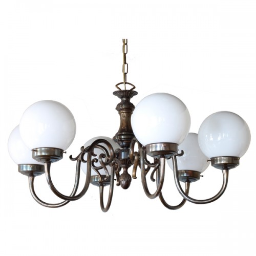 "Manufactured in Ireland, this quality brass chandelier comes complete with 200mm opal glass shades."