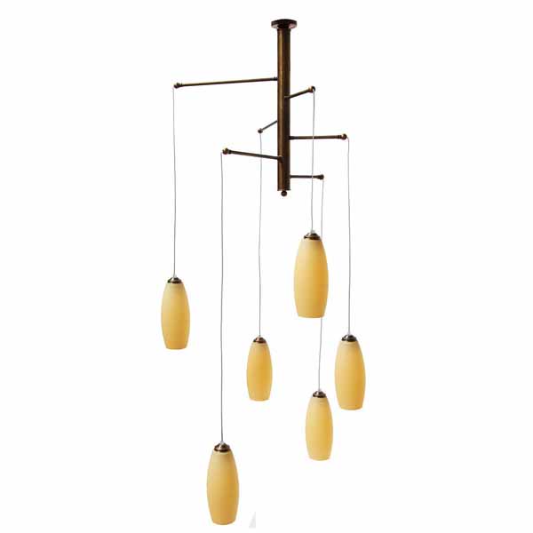 "Manufactured in Ireland, this modern quality brass fitting comes with cream alley glass shades."
