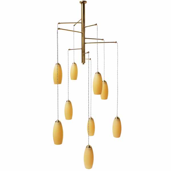"Manufactured in Ireland, this modern quality brass fitting comes with cream alley glass shades."