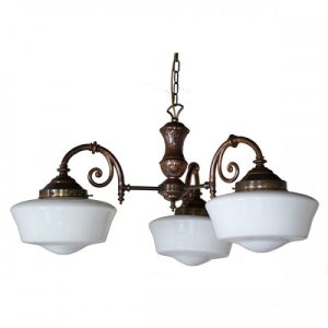 Clones 3 Arm 1920's Schoolhouse Light "Manufactured in Ireland, this quality solid brass 1920s inspired schoolhouse fitting comes with schoolhouse glass shades."