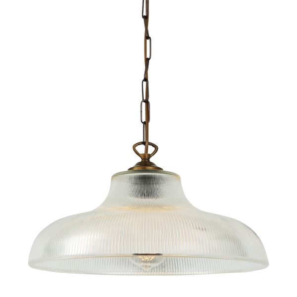 "An eye-catching piece for any décor, the London 38cm Prismatic Railway Pendant illuminates any space with contemporary chic style."