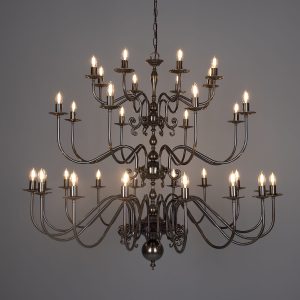 Flemish Candle-Style Brass Three-Tier Chandelier, 32-Light