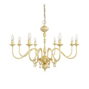 "Manufactured in Ireland, this quality brass chandelier would look great in any traditional style setting."