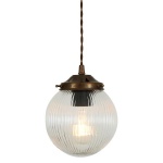 "The Stanley 16cm Holophane Globe Pendant features a holophane glass shade for a atmospheric glow of vintage light."
