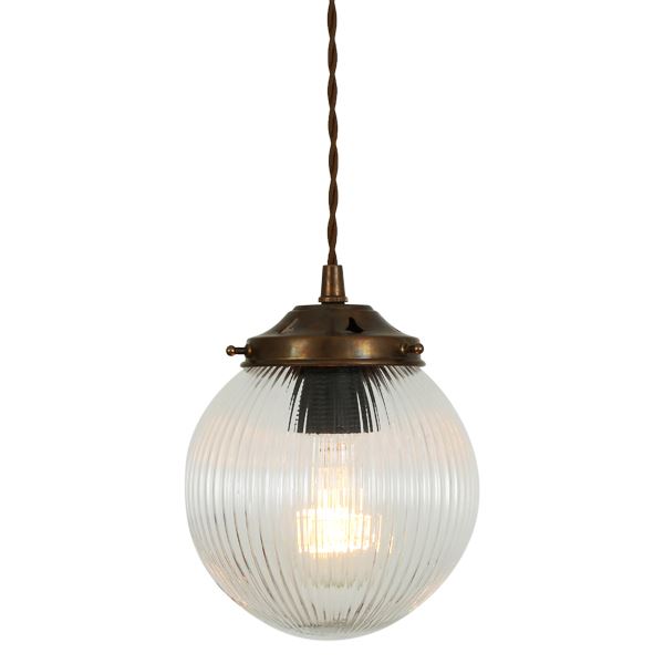 "The Stanley 16cm Holophane Globe Pendant features a holophane glass shade for a atmospheric glow of vintage light."