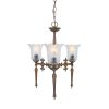 "The Allen chandelier is a traditional three-arm chandelier, featuring Victorian bell glass lamp shades representing a torch's flame."