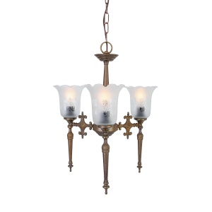 "The Allen chandelier is a traditional three-arm chandelier, featuring Victorian bell glass lamp shades representing a torch's flame."