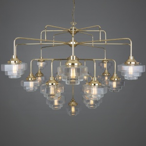 "The Siena four-tier Art Deco chandelier is a statement lighting design that looks striking in luxurious interiors."