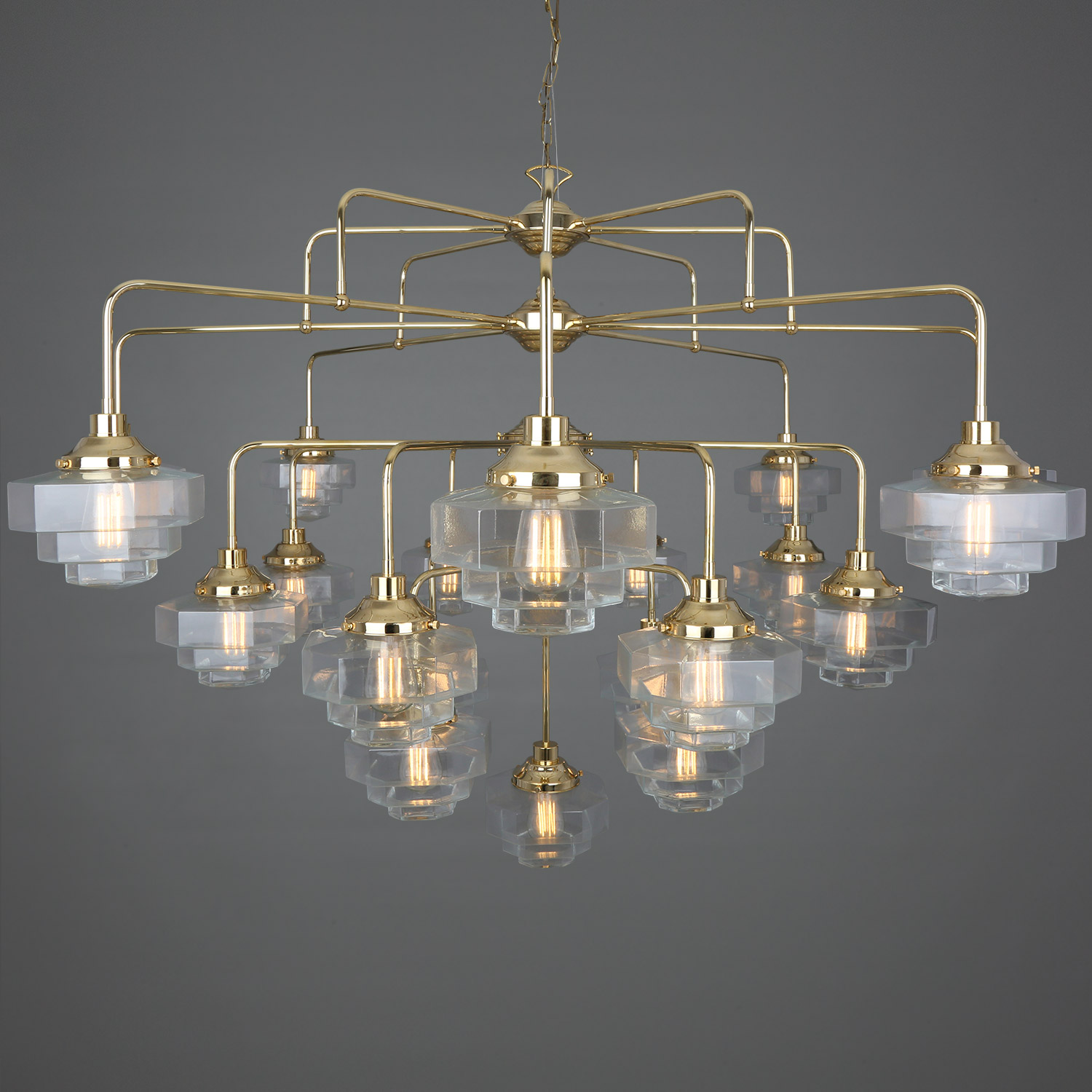 Siena Art Deco Four Tier Brass Chandelier 21 Light