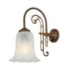 "The Medan single wall light is very traditional with a single swan-neck arm originating from a brass wall light rose. The arm holds a down lit opal etched glass bell shade that softens and diffuses the light within."